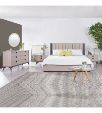 Maxwell 4 Pcs Queen Bedroom Suite Fabric Upholstery MDF Melamine Finishing with Dresser